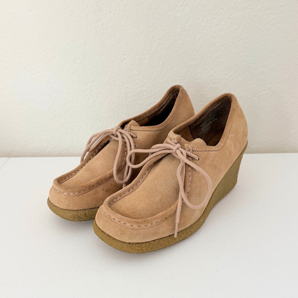 VTG Vintage 80s Candies Leather Suede Rubber Platform Wedges Tan Size 9 Y2K